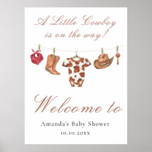 Watercolor Cowboy Western Baby shower Welcome Poster