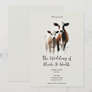 Watercolor Cows Minimal Rustic Wedding Invitation