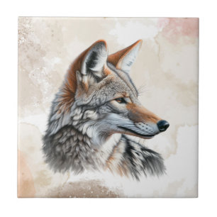 Watercolor Coyote Country Cottagecore Rustic Print Tile