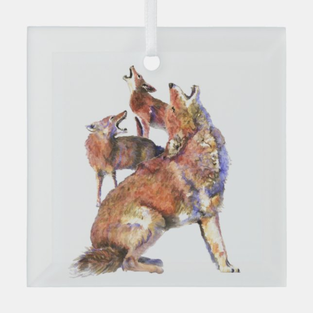 Watercolor Coyote Wildlife Animal Nature Art Glass Ornament (Front)