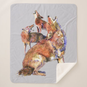 Watercolor Coyotes Wildlife Nature Animal Art Sherpa Blanket