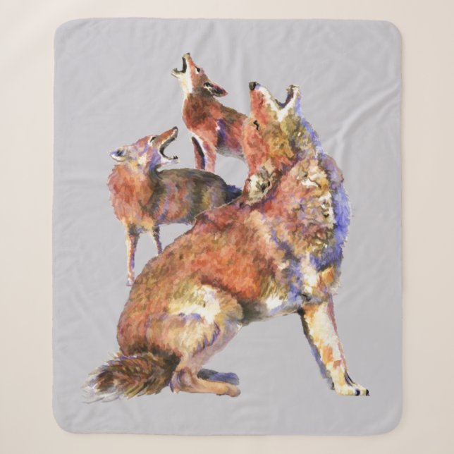 Watercolor Coyotes Wildlife Nature Animal Art Sherpa Blanket (Front)