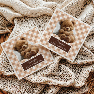 Watercolor Cozy Brown Teddy Bear Baby Shower Napkin