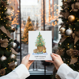Watercolor Cozy Christmas Tree Flat Holiday Card