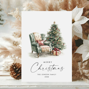 Watercolor Cozy Home Christmas Tree Holiday Card
