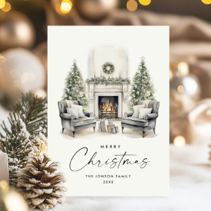 Watercolor Cozy Home Christmas Tree Holiday Card