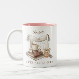 Watercolor Cozy Reader Book Lover Saying Name Two-Tone Coffee Mug