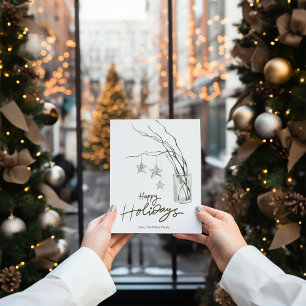 Watercolor Cozy  Rustic Branch Christmas Flat Holiday Card