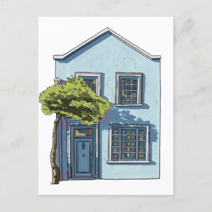 Watercolor cozy small house  postcard