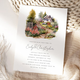 Watercolor Cozy Spring Garden Landscape Wedding Invitation