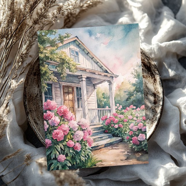 Watercolor cozy white house pink peonies garden tissue paper (Watercolor cozy white house pink peonies garden tissue paper)