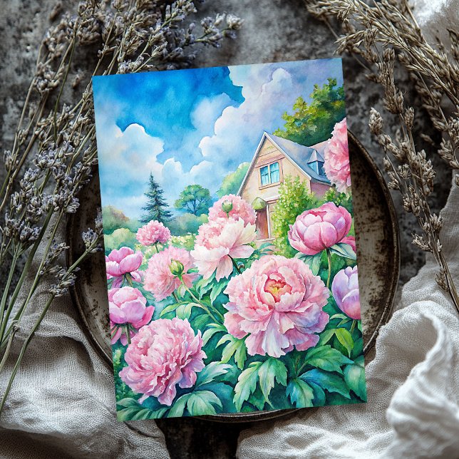 Watercolor cozy white house pink peonies tissue paper (Watercolor cozy white house pink peonies tissue paper)