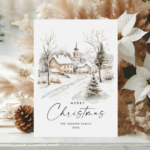 Watercolor Cozy Winter Country Christmas Holiday Card