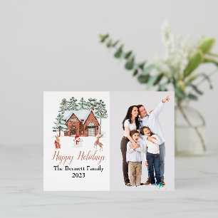 Watercolor Cozy Winter House Aesthetic Holiday Art