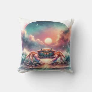 Watercolor Crab at Sunset Throw Pillow