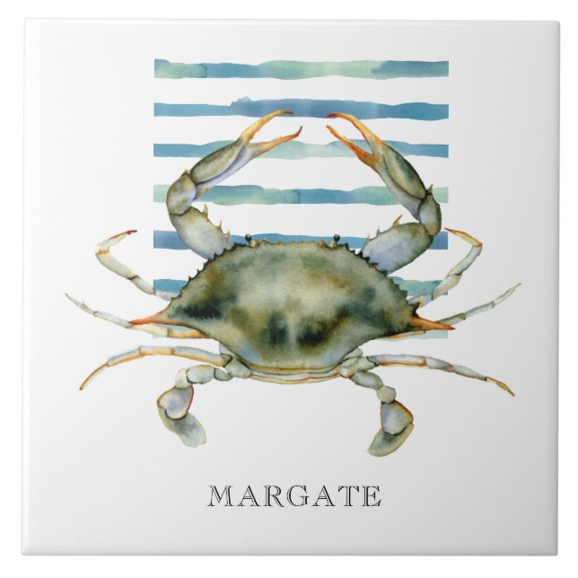 Watercolor CRAB Beach Coastal MARGATE Ceramic Tile (Front)