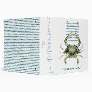 WATERCOLOR CRAB, BEACH TOWN, OCEAN Memories Binder