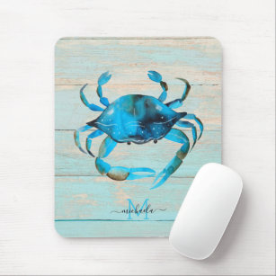 Watercolor Crab Beachy Monogram Mousepad