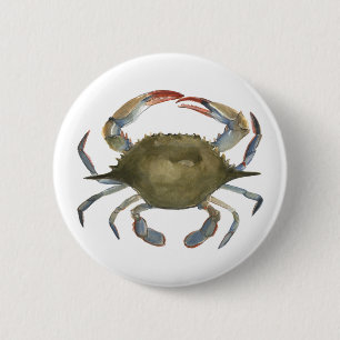 Watercolor Crab - Grey 2 Inch Round Button
