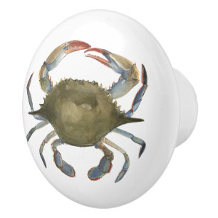 Watercolor Crab - Grey Ceramic Knob