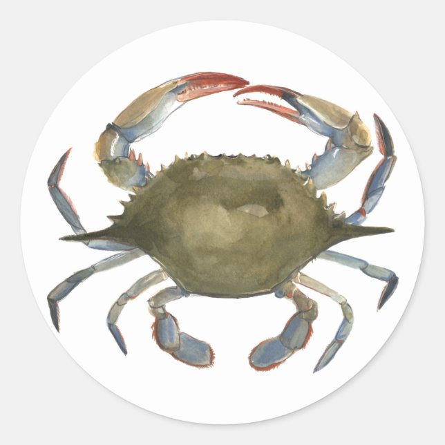 Watercolor Crab - Grey Classic Round Sticker (Front)