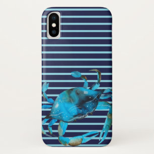 Watercolor Crab Nautical Stripe Summer Case-Mate iPhone Case