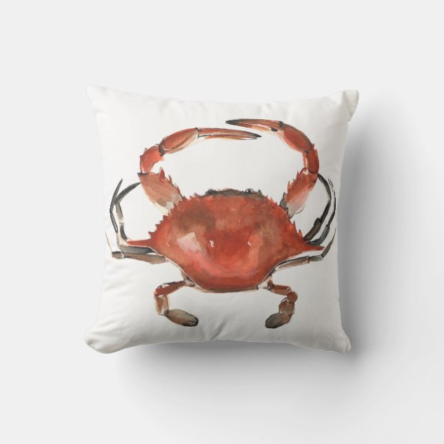 Watercolor Crab - Red Throw Pillow (Front)
