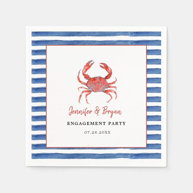 Watercolor Crab Seafood engagement party  Napkin (Front)