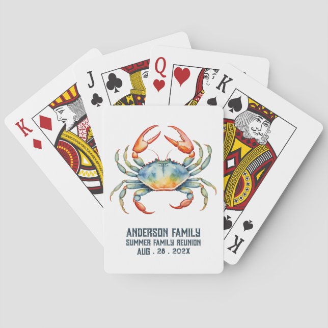 Watercolor Crab Summer Beach Family Reunion Playing Cards (Back)