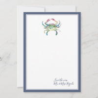 Watercolor Crab Thank You Cards Beach Wedding