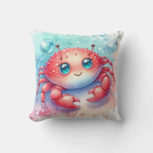 Watercolor crab throw pillow