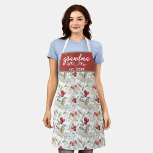 Watercolor Cranberry Branches Berries Grandma Est  Apron