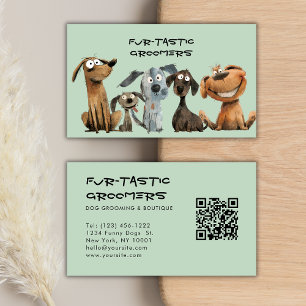 Watercolor Crazy Dog Groomers Boutique QR Code Business Card