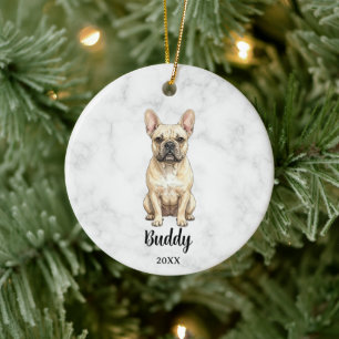 Watercolor Cream French Bulldog Name Dog Memorial Ceramic Ornament
