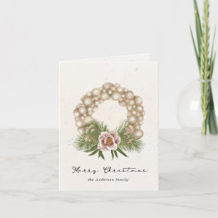 watercolor cream holiday foliage wreath photo card