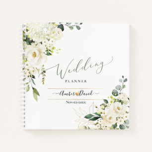 WATERCOLOR CREAMY ALABASTER ROSES WEDDING PLANNER NOTEBOOK