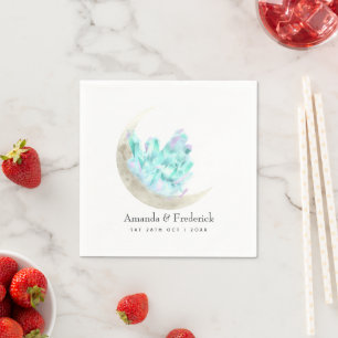 Watercolor Crescent Moon and Crystal Wedding Napkin