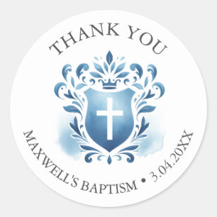 Watercolor Crest Baptism Favour Sticker