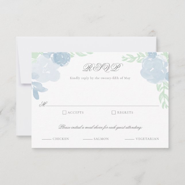 Watercolor Crest Botanical Floral Wedding RSVP Card (Front)
