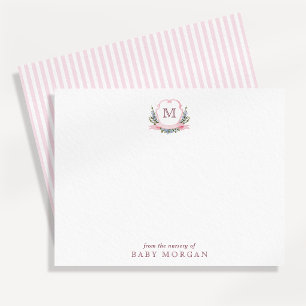 Watercolor Crest Monogram Baby Girl Note Card