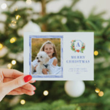 Watercolor Crest Preppy Christmas Photo Card
