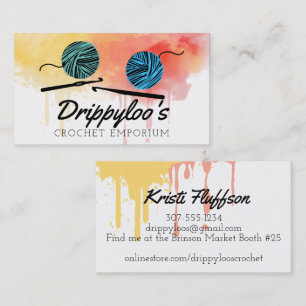 Watercolor crochet hooks yarn business card