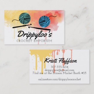 Watercolor crochet hooks yarn business card