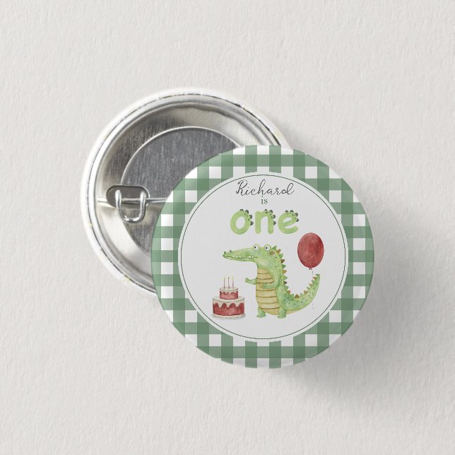 Watercolor Crocodile 1st birthday 1 Inch Round Button (Front & Back)