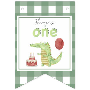 Watercolor Crocodile 1st birthday Bunting Flags
