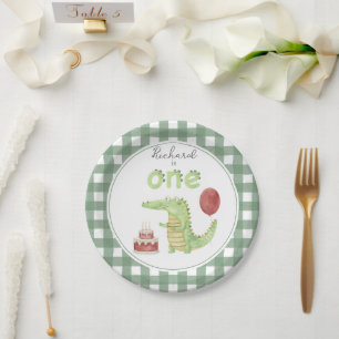 Watercolor Crocodile 1st birthday Paper Plate