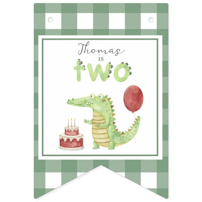 Watercolor Crocodile 2nd birthday Bunting Flags (First Flag)
