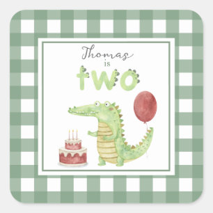 Watercolor Crocodile 2nd birthday Square Sticker