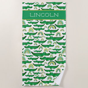Watercolor Crocodile Alligator Rainbow Personalize Beach Towel
