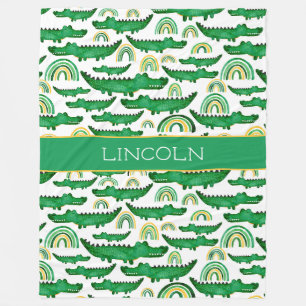 Watercolor Crocodile Alligator Rainbow Personalize Fleece Blanket